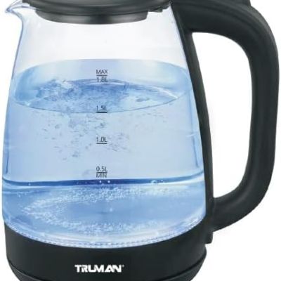 غلاية كهربائية من زجاج بايركس من ترومان، سعة 1.8 لتر، TM-K 2501BK، أسود