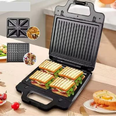 ماكينة صنع السندوتشات والوافل و شواية 3 فى 1 من هامر مقاس كبير بقدرة 1300 وات الواح مطلية غير لاصقة متعدد الاستخدامات تسخين سريع سهل التنظيف مؤشر ليد سطح خارجي بلمسة باردة بمقبض سهل الفتح - s1002