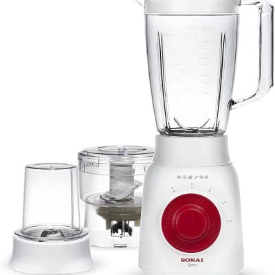 خلاط SONAI Rotato 3X1 مزود بمطحنتين، 500 واط، 1.5 لتر، أبيض - MAR-2500