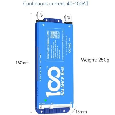 100BALANCE BMS 40A Active Balance 1A 8S-24S Build in Bluetooth Cell Balancing Smart PCB Battery Protection Board for Li-ion/Lifpo4/LTO Lithium Battery Pack